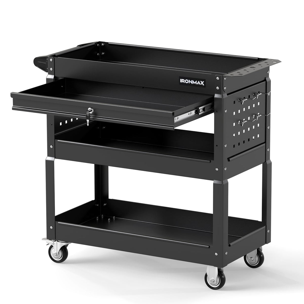 3 Tier Rolling Tool Cart with Lockable Drawer for Garage and Workshop-Black-Garages-DECOROLALA