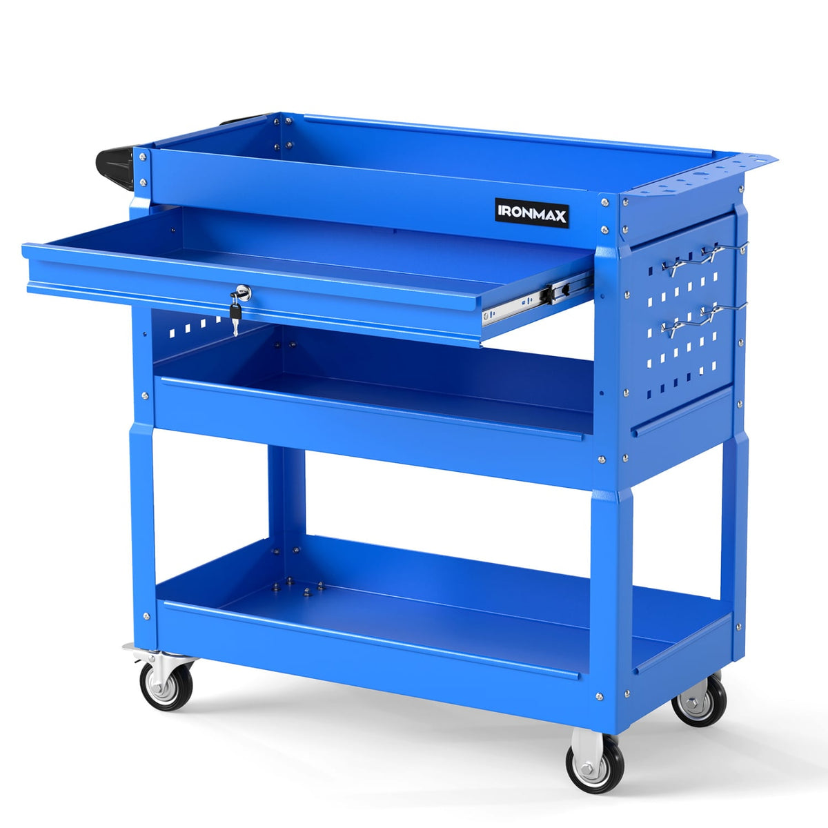 3 Tier Rolling Tool Cart with Lockable Drawer for Garage and Workshop-Blue-Garages-DECOROLALA