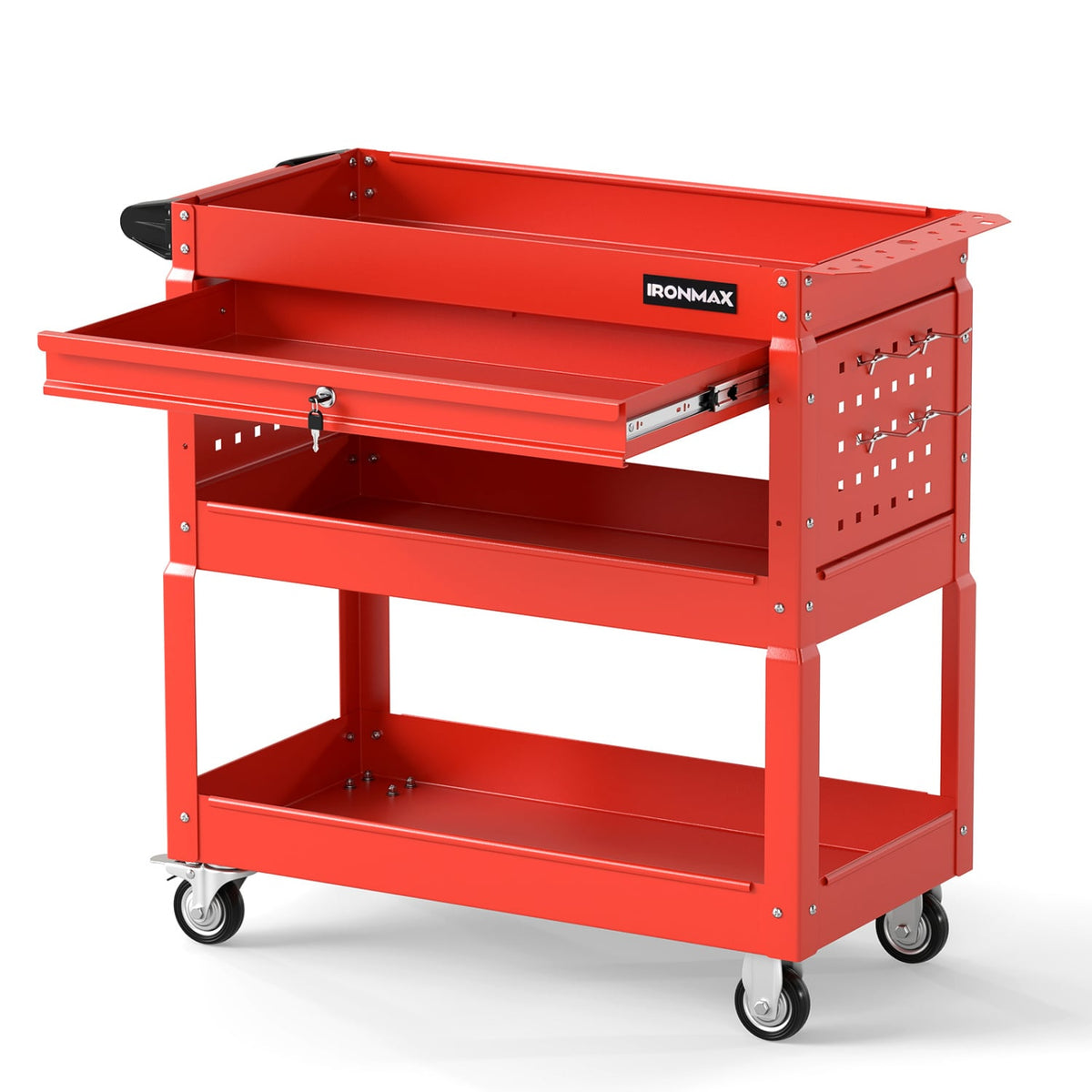 3 Tier Rolling Tool Cart with Lockable Drawer for Garage and Workshop-Red-Garages-DECOROLALA