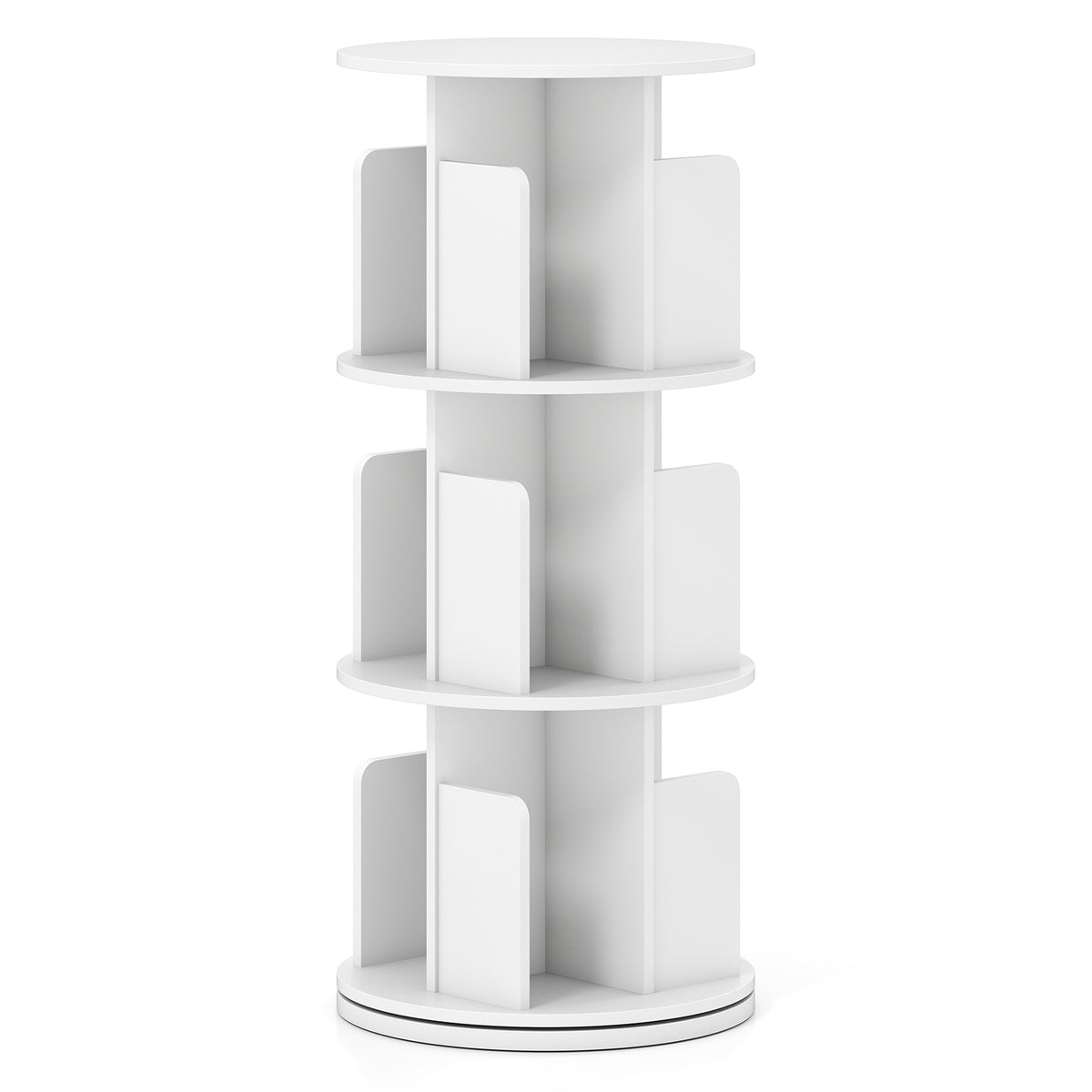 3-Tier Rotating Bookshelf with Dividers and Anti-falling Baffles-White-Bookcases-DECOROLALA