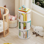 3-Tier Rotating Bookshelf with Dividers and Anti-falling Baffles-White-Bookcases-DECOROLALA