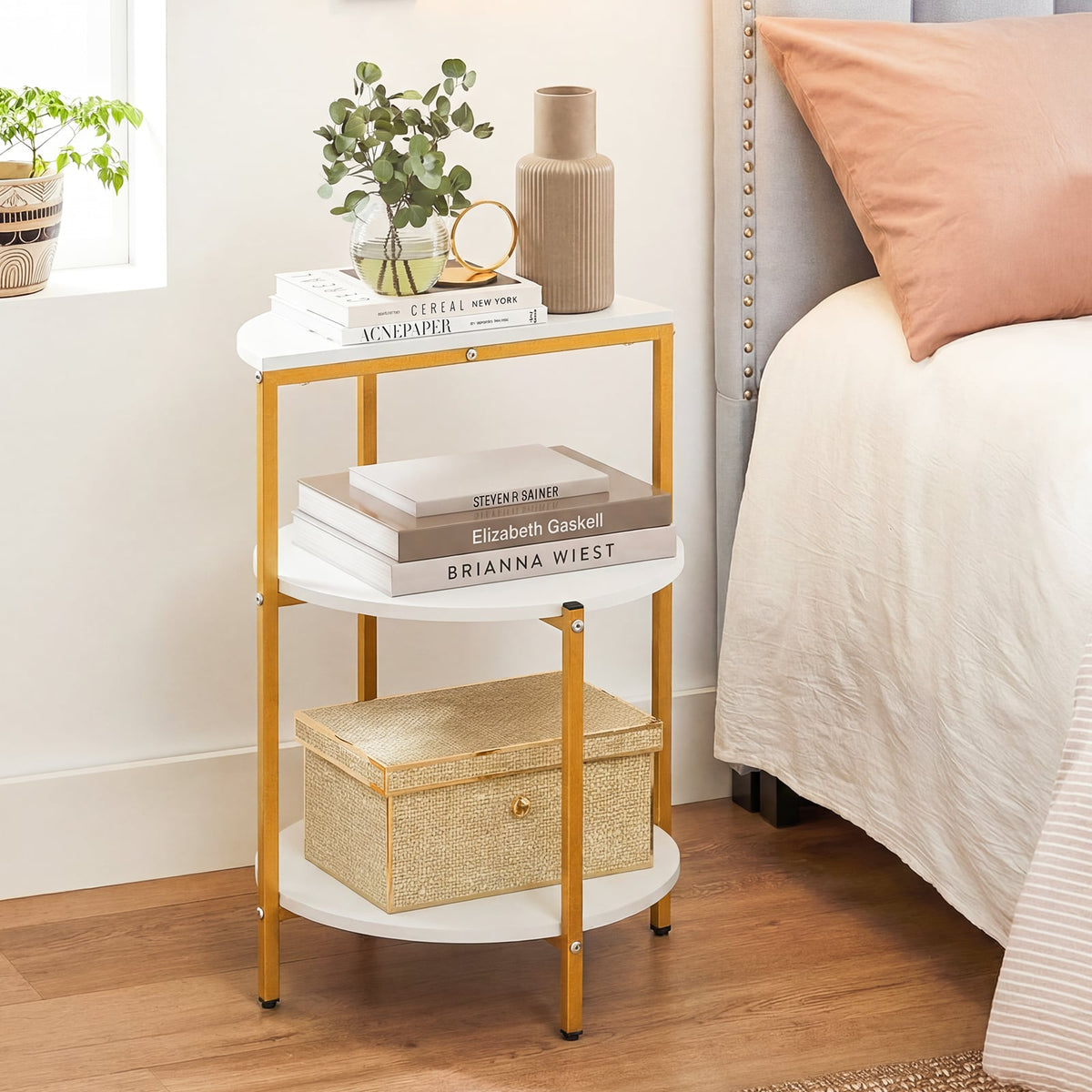 3-Tier Round End Table for Small Space and Bedroom Room-Set of 1-End & Side Tables-DECOROLALA