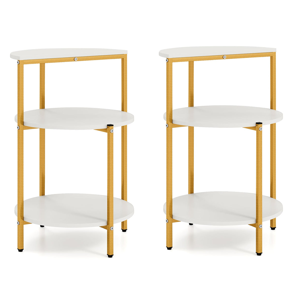 3-Tier Round End Table for Small Space and Bedroom Room-Set of 2-End & Side Tables-DECOROLALA