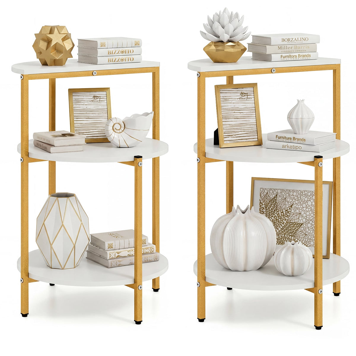 3-Tier Round End Table for Small Space and Bedroom Room-Set of 2-End & Side Tables-DECOROLALA