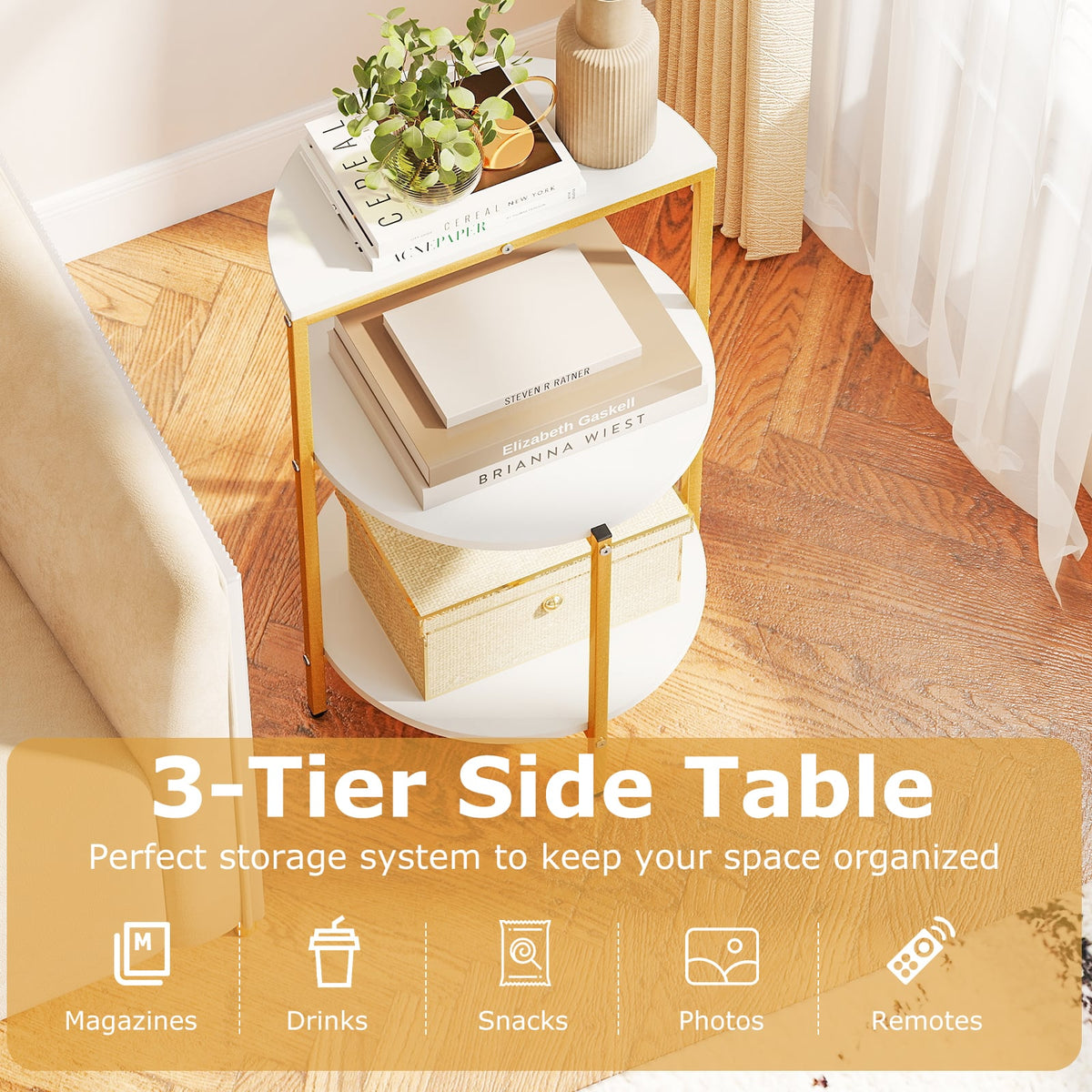 3-Tier Round End Table for Small Space and Bedroom Room-Set of 2-End & Side Tables-DECOROLALA