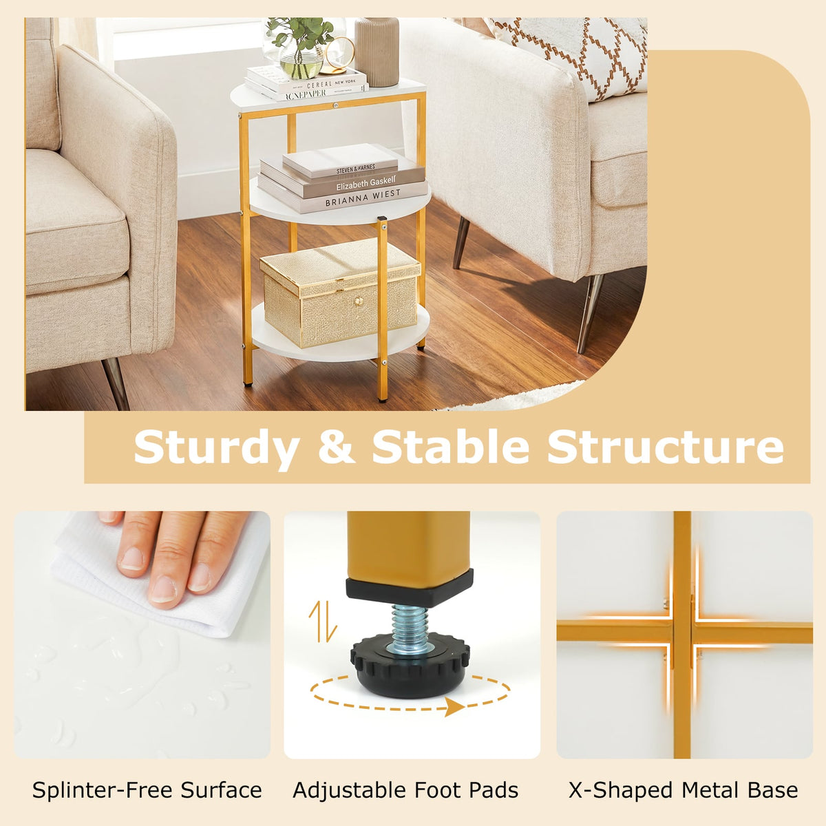 3-Tier Round End Table for Small Space and Bedroom Room-Set of 2-End & Side Tables-DECOROLALA