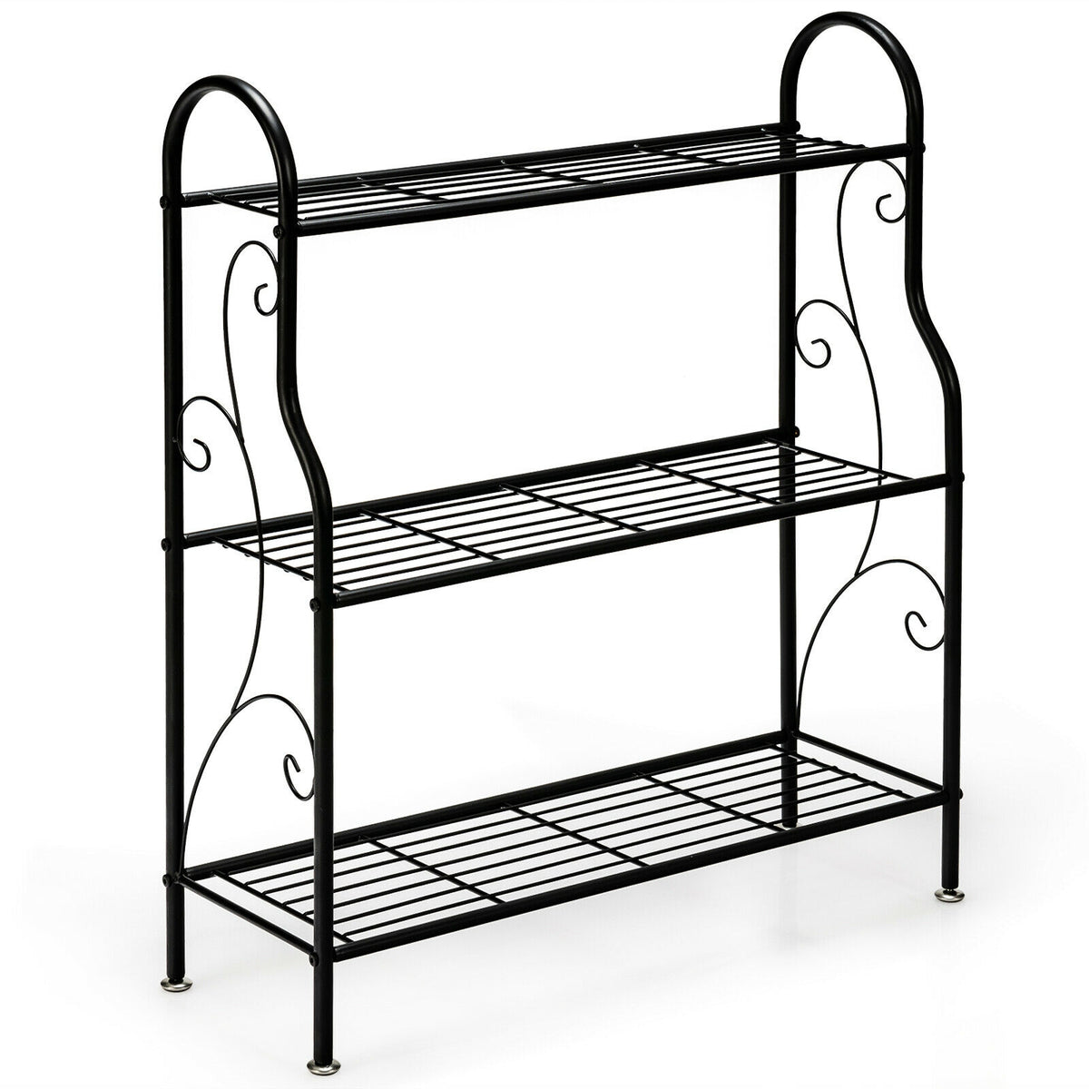 3-Tier Scrollwork Designed Metal Plant Stand-Black-Plant Stands-DECOROLALA