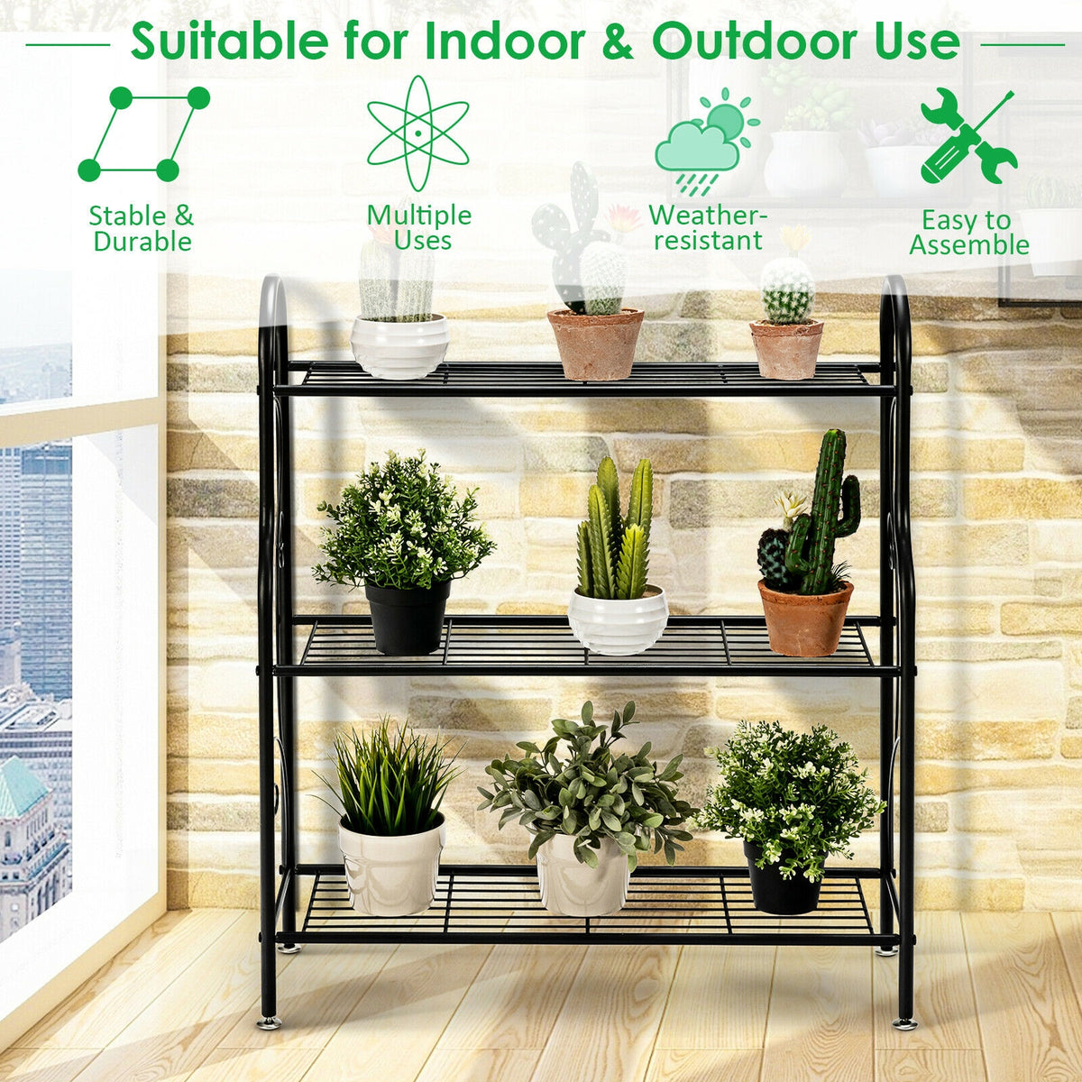 3-Tier Scrollwork Designed Metal Plant Stand-Black-Plant Stands-DECOROLALA