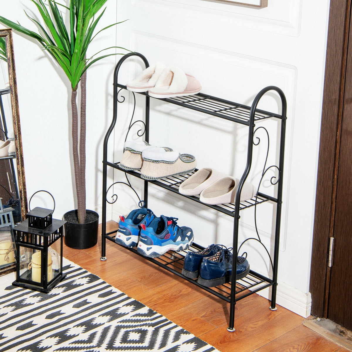 3-Tier Scrollwork Designed Metal Plant Stand-Black-Plant Stands-DECOROLALA