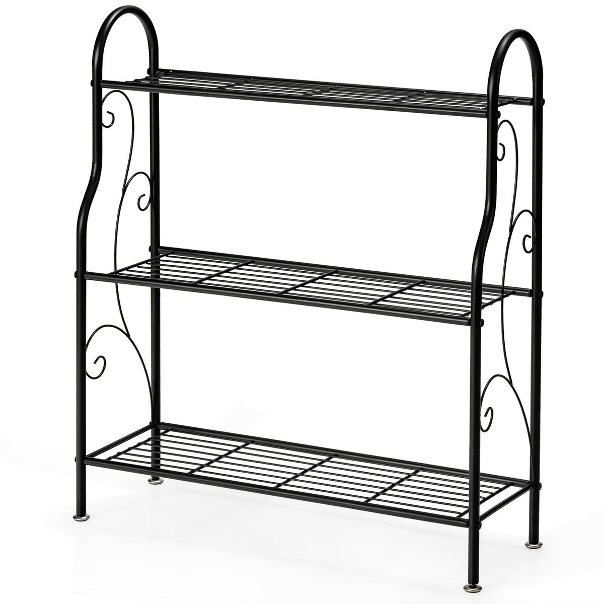3-Tier Scrollwork Designed Metal Plant Stand-Black-Plant Stands-DECOROLALA