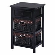 3 Tier Set of 2 Wood Nightstand with 1 and 2 Drawer -Black-Nightstands-DECOROLALA