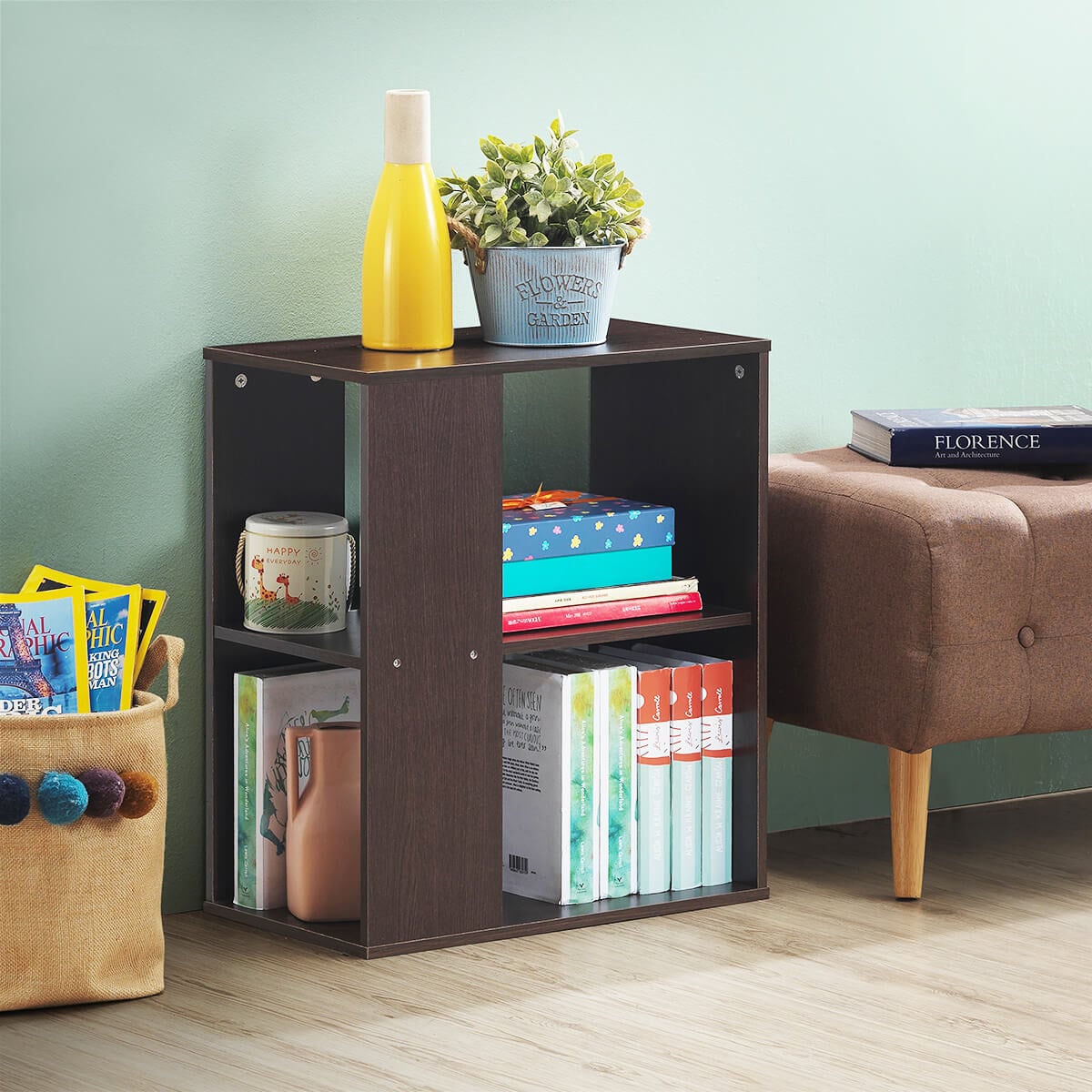 3-Tier Side End Table with Storage Shelves -Brown-End & Side Tables-DECOROLALA