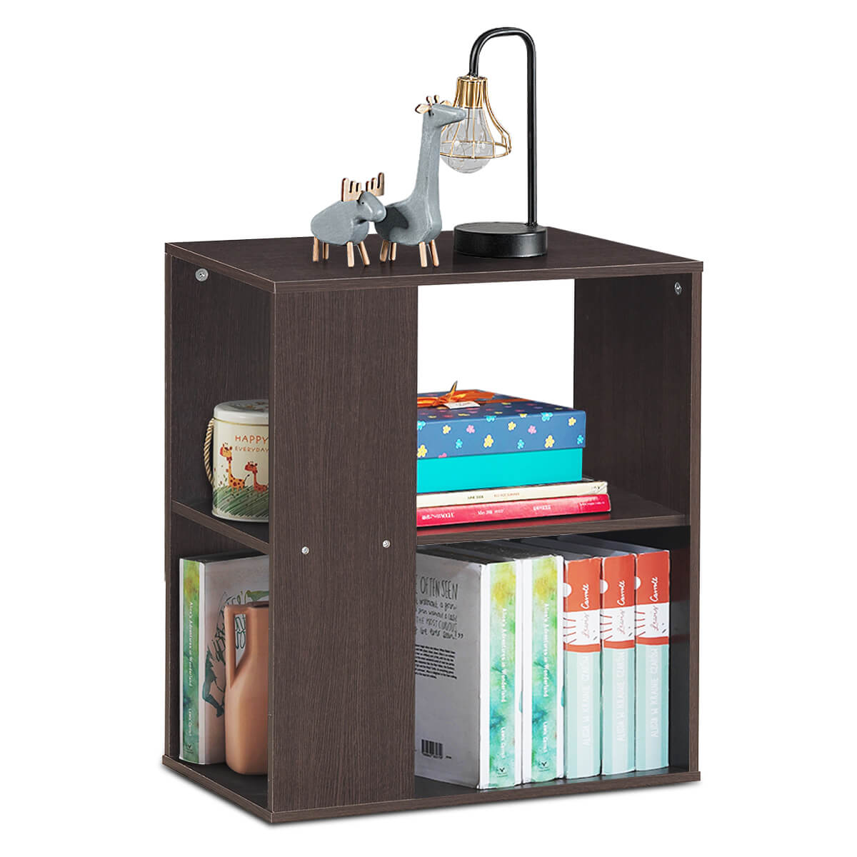 3-Tier Side End Table with Storage Shelves -Brown-End & Side Tables-DECOROLALA