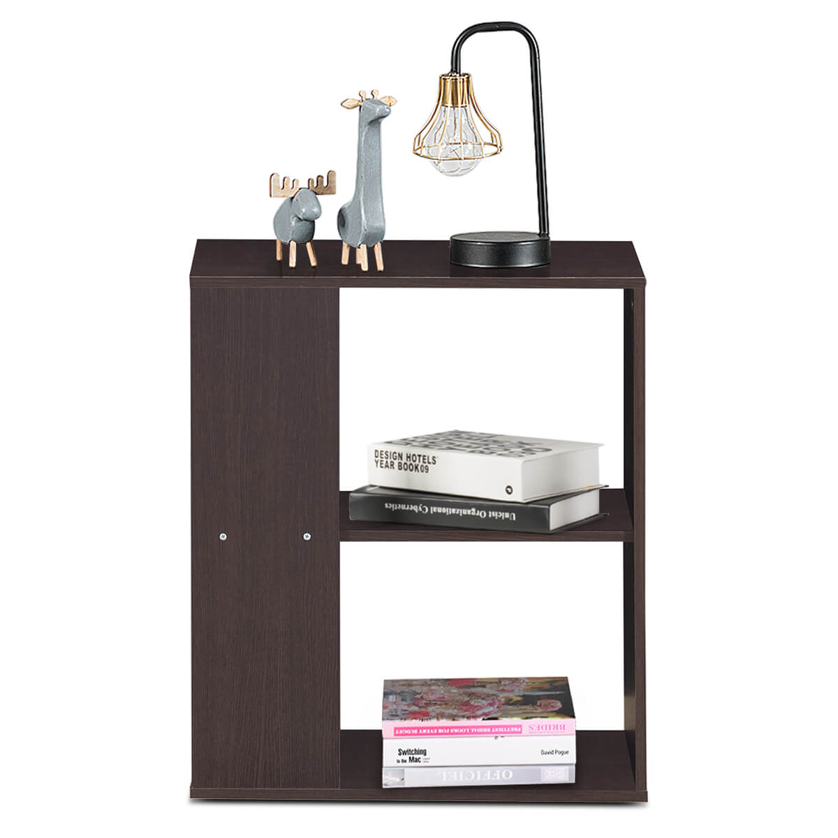 3-Tier Side End Table with Storage Shelves -Brown-End & Side Tables-DECOROLALA