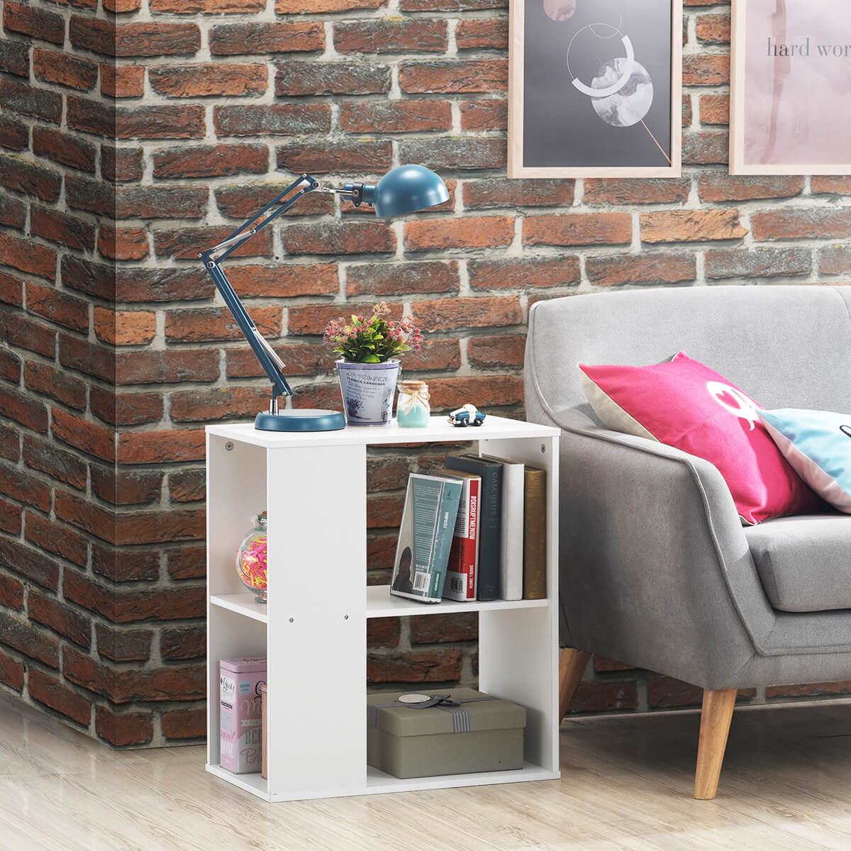 3-Tier Side End Table with Storage Shelves -White-End & Side Tables-DECOROLALA