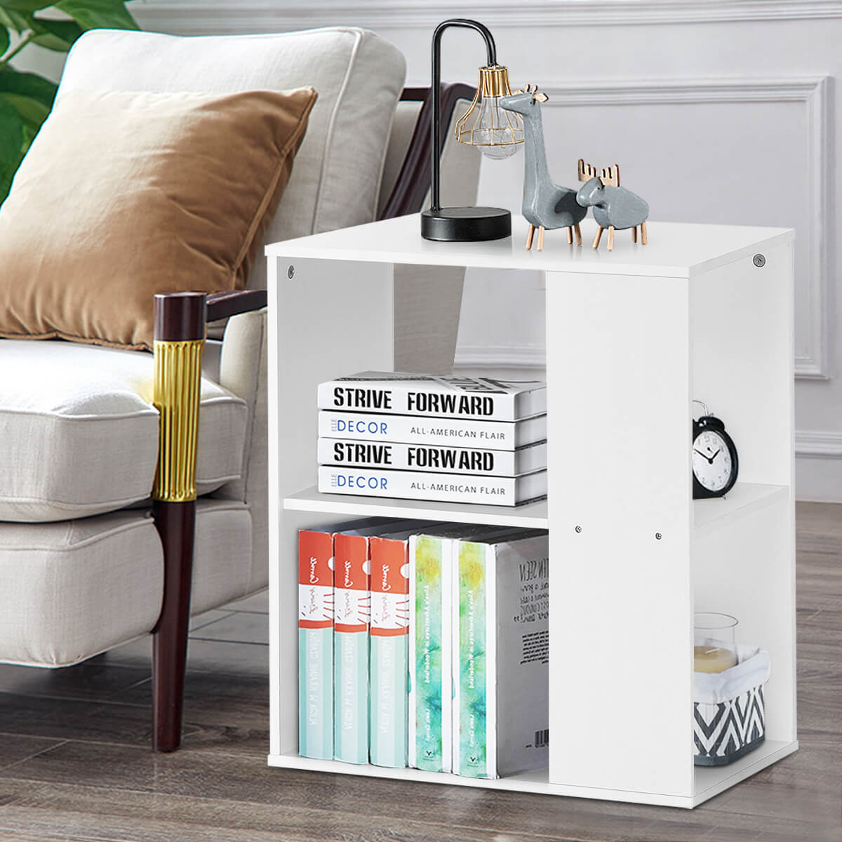 3-Tier Side End Table with Storage Shelves -White-End & Side Tables-DECOROLALA