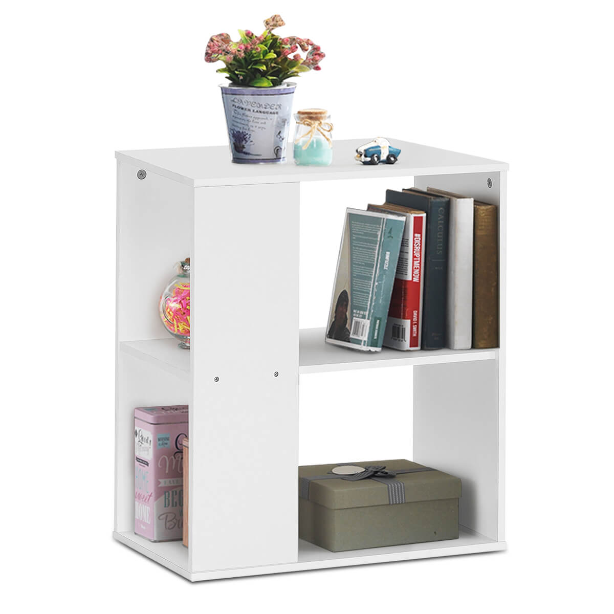 3-Tier Side End Table with Storage Shelves -White-End & Side Tables-DECOROLALA