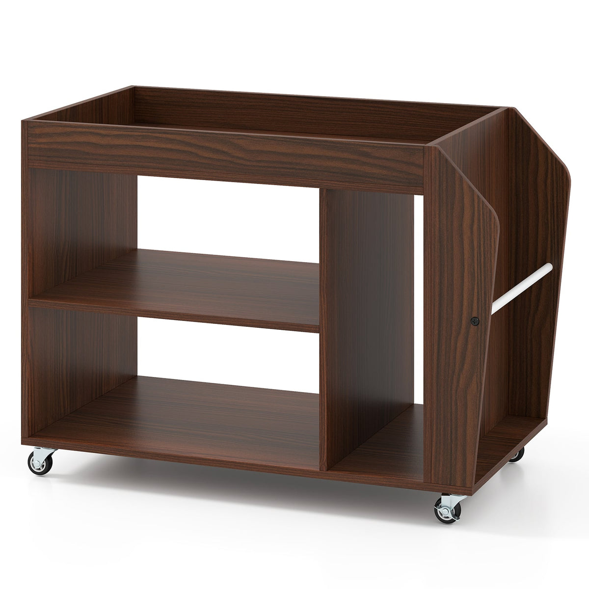 3-Tier Side End Table with Universal Wheels-Walnut-End & Side Tables-DECOROLALA