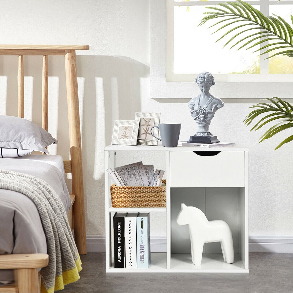 3-Tier Side Table with Storage Shelf and Drawer Space-End & Side Tables-DECOROLALA