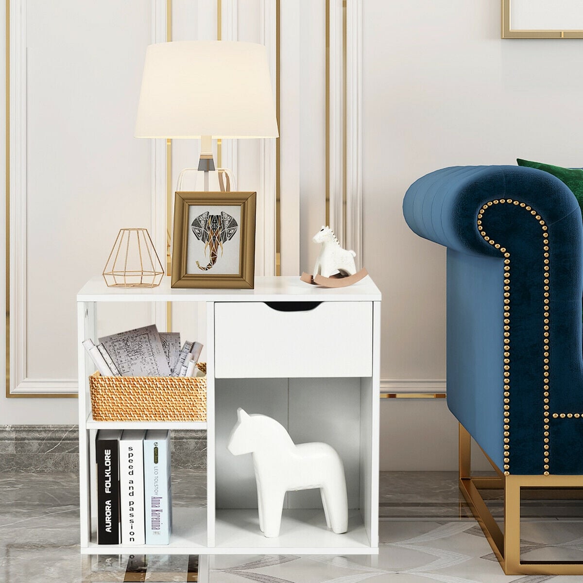 3-Tier Side Table with Storage Shelf and Drawer Space-End & Side Tables-DECOROLALA