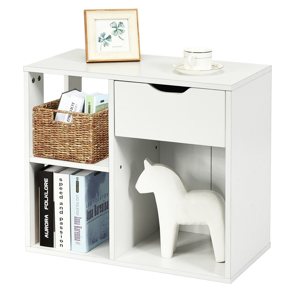 3-Tier Side Table with Storage Shelf and Drawer Space-End & Side Tables-DECOROLALA