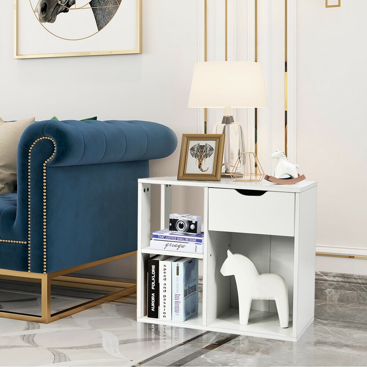 3-Tier Side Table with Storage Shelf and Drawer Space-End & Side Tables-DECOROLALA