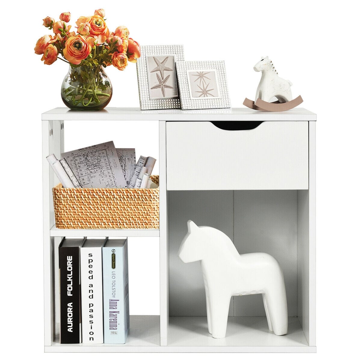 3-Tier Side Table with Storage Shelf and Drawer Space-End & Side Tables-DECOROLALA