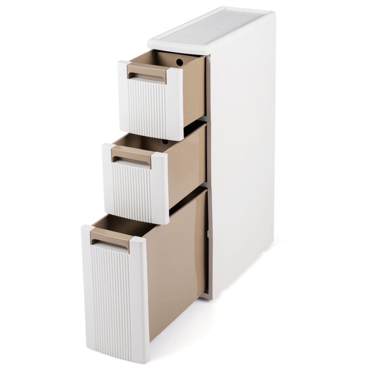 3-Tier Slim Rolling Storage Cabinet - 7" Wide Beige Cart-Floor Cabinets-DECOROLALA