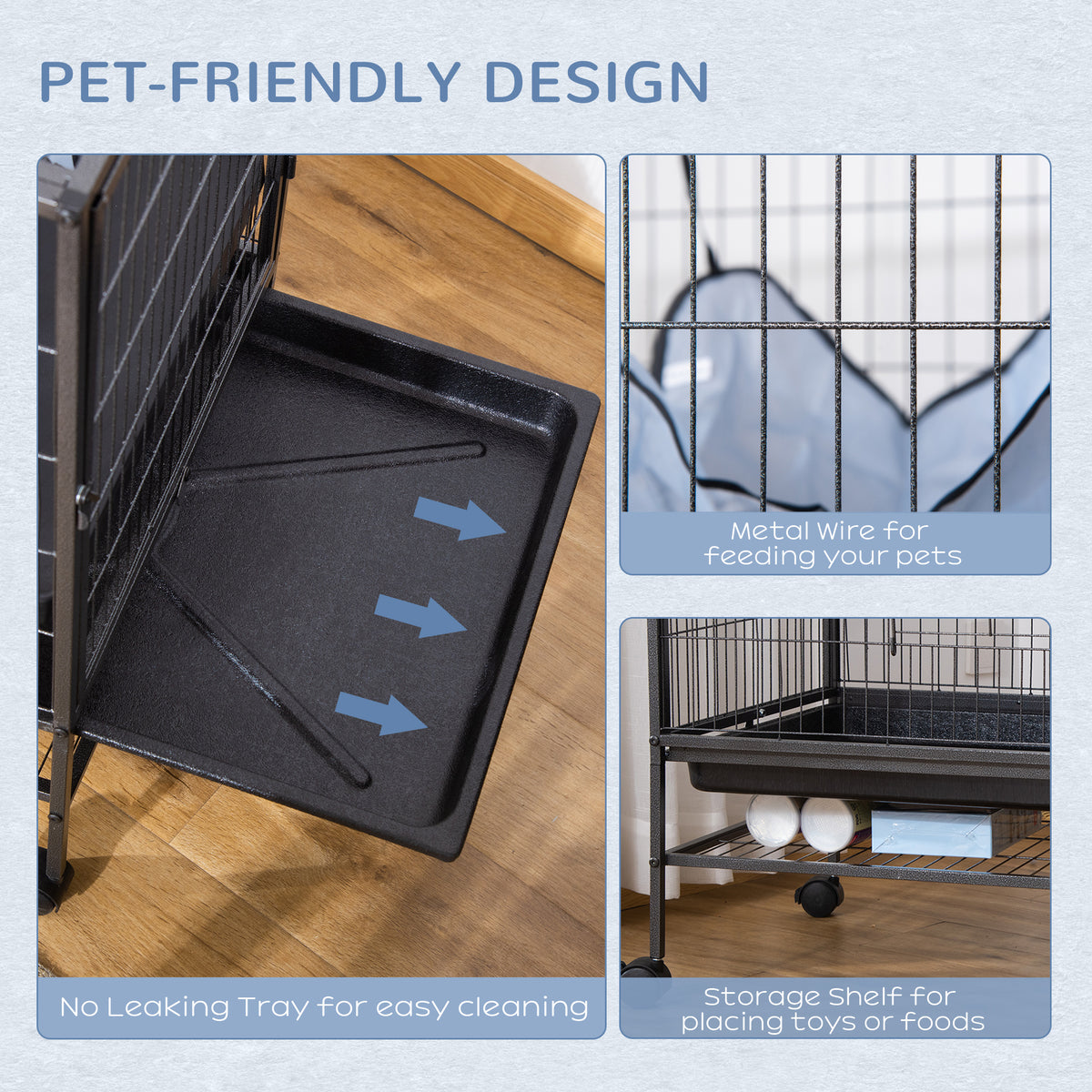 3-Tier Small Animal Cage with Hammock and Wheels - Black Metal-Small Animals-DECOROLALA