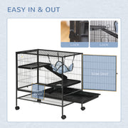 3-Tier Small Animal Cage with Hammock and Wheels - Black Metal-Small Animals-DECOROLALA
