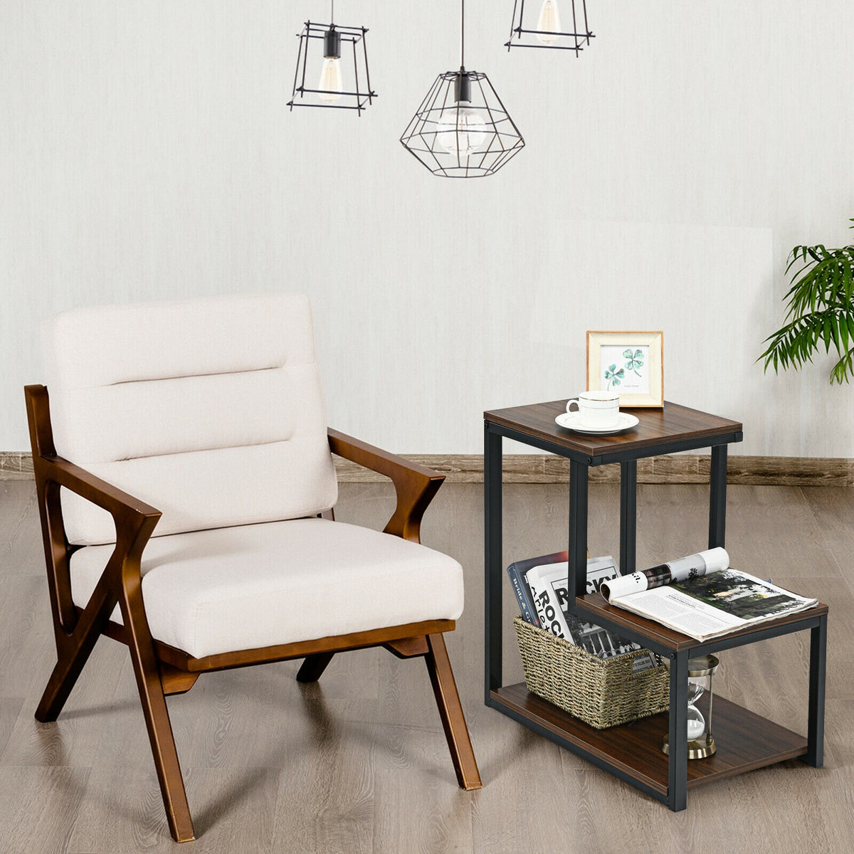 3-Tier Sofa Side Table Night Stand-Brown-End & Side Tables-DECOROLALA