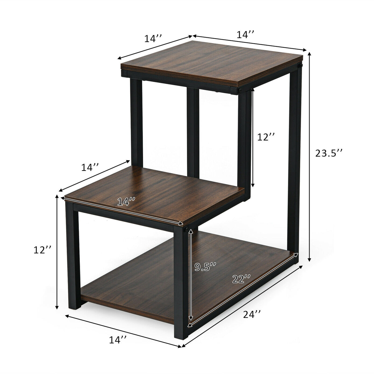 3-Tier Sofa Side Table Night Stand-Brown-End & Side Tables-DECOROLALA