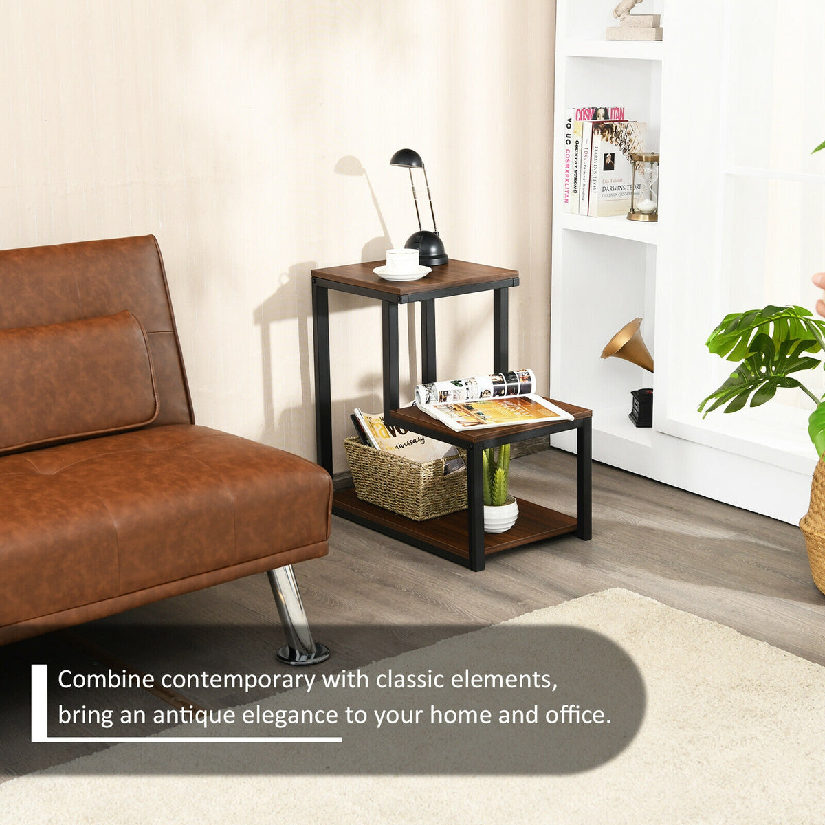 3-Tier Sofa Side Table Night Stand-Brown-End & Side Tables-DECOROLALA
