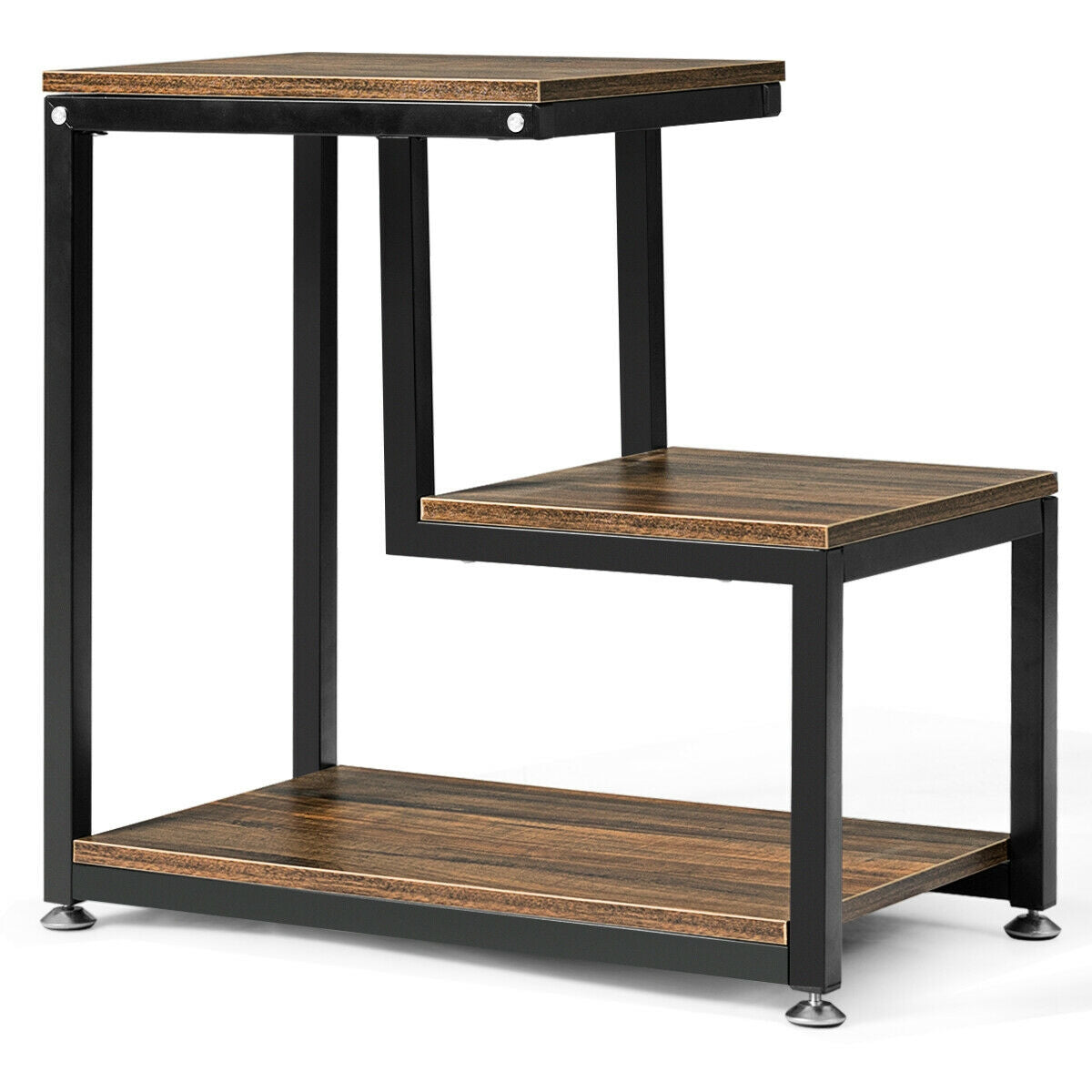 3-Tier Sofa Side Table Night Stand-Brown-End & Side Tables-DECOROLALA
