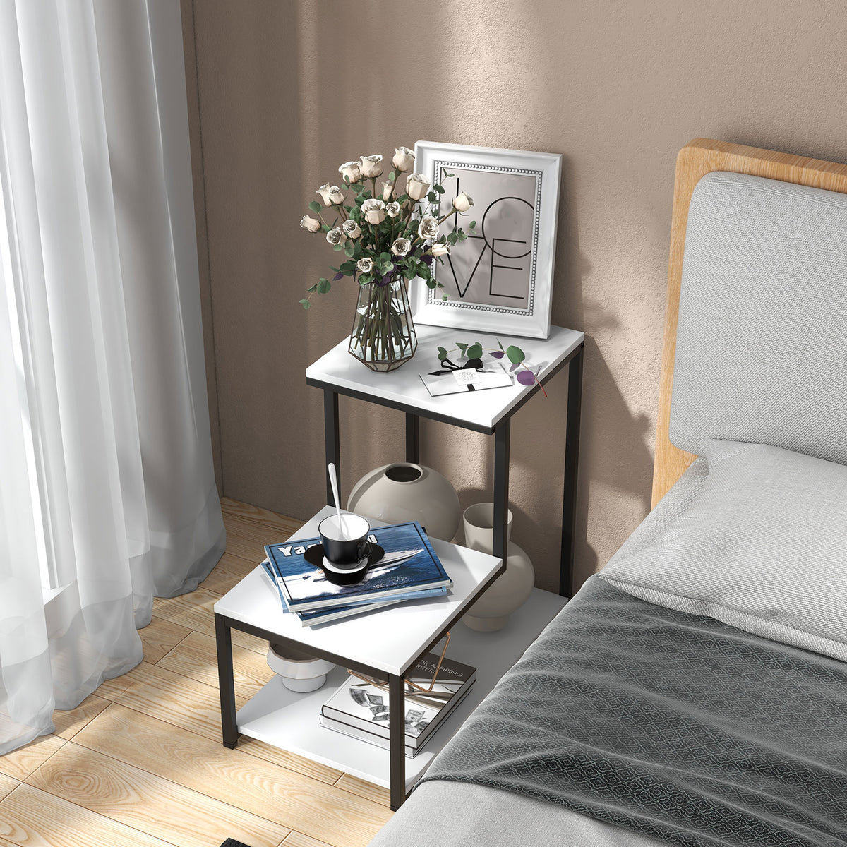 3-Tier Sofa Side Table Night Stand-White-End & Side Tables-DECOROLALA