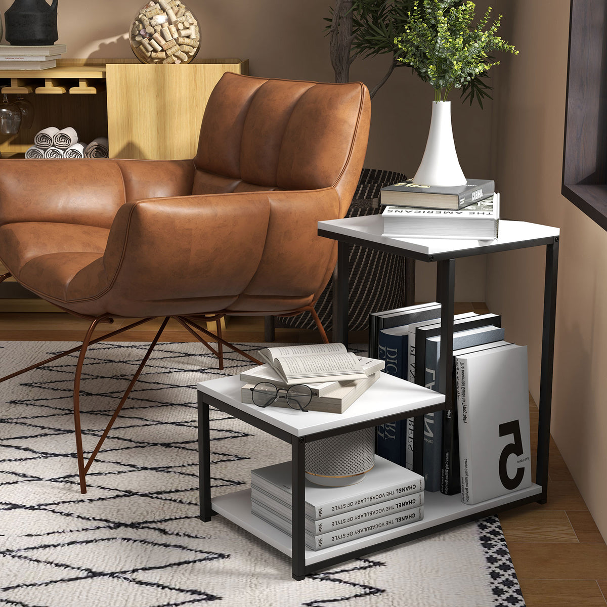 3-Tier Sofa Side Table Night Stand-White-End & Side Tables-DECOROLALA