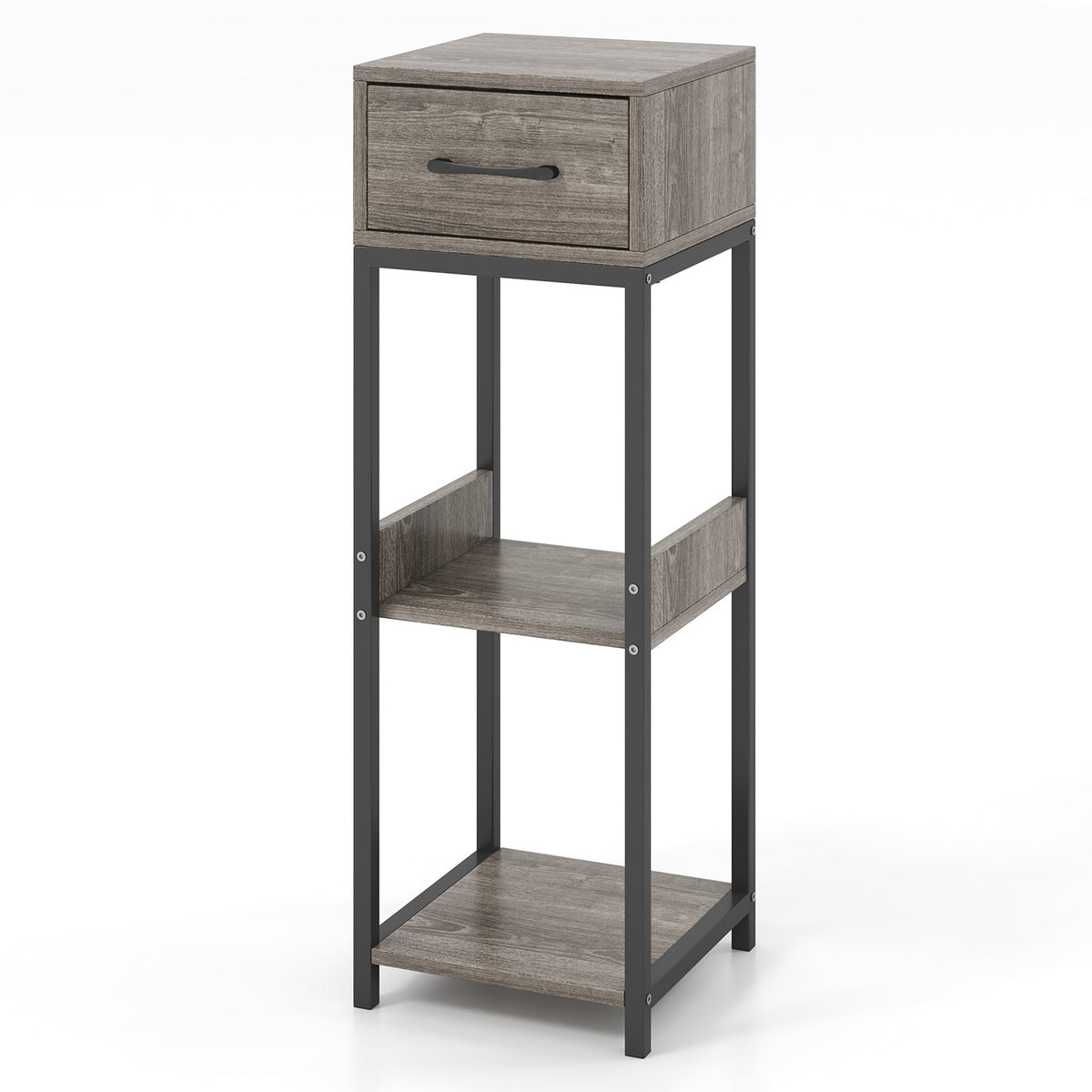 3 Tier Tall Plant Stand with Drawer Anti-tipping Devices-Gray-End & Side Tables-DECOROLALA