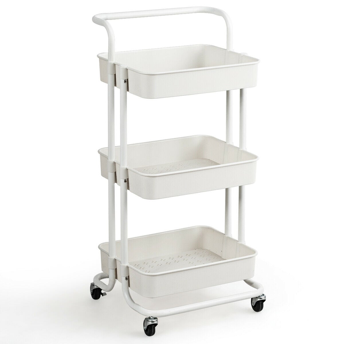 3-Tier Utility Cart Storage Rolling Cart with Casters-White-Kitchen Islands & Carts-DECOROLALA