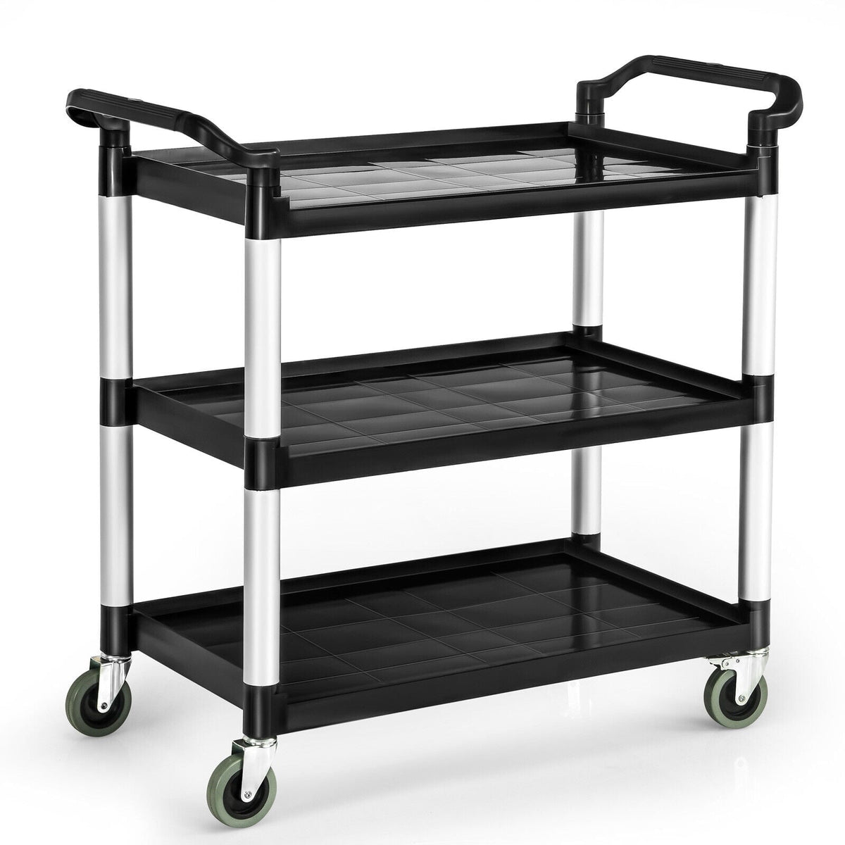 3-Tier Utility Service Cart with Lockable Wheels and Double Handles-Garages-DECOROLALA