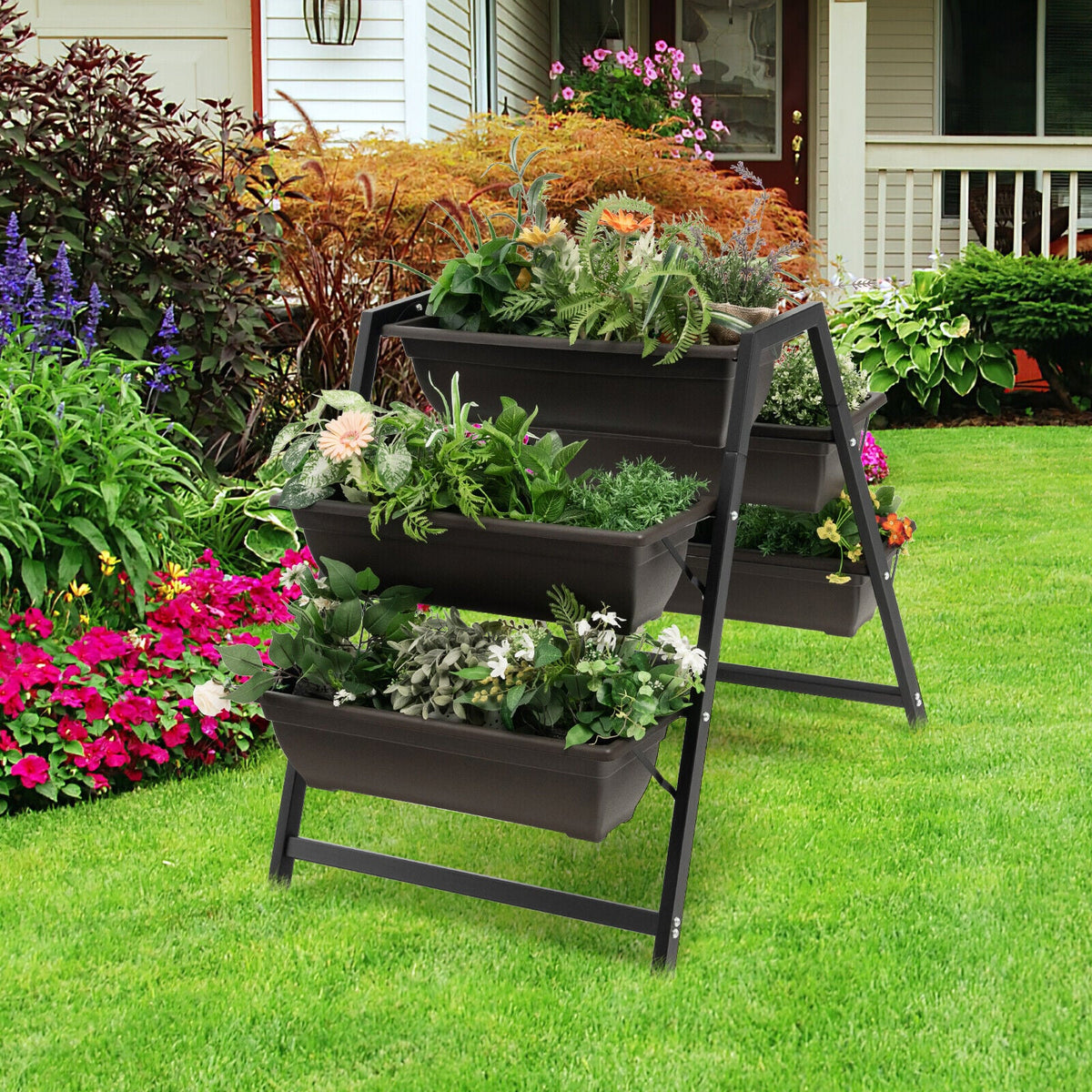 3-Tier Vertical Raised Garden Bed with 5 Plant Boxes-Raised Garden Beds-DECOROLALA