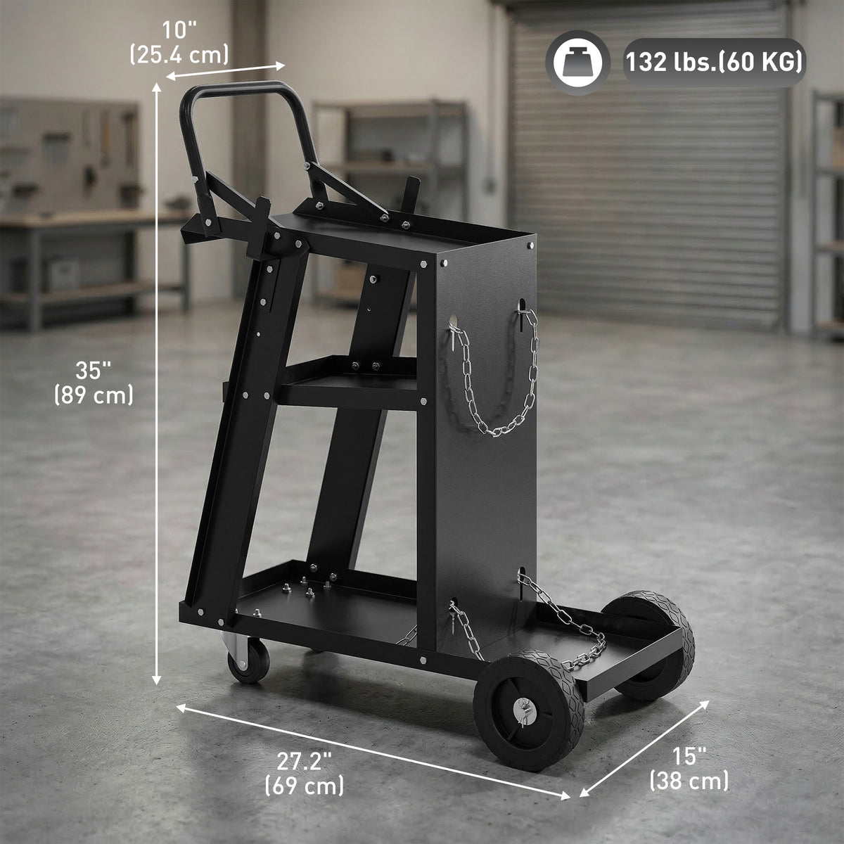 3-Tier Welding Utility Cart with Gas Cylinder Holder - Black-Home Improvement > Tools > Tool Organizers-DECOROLALA