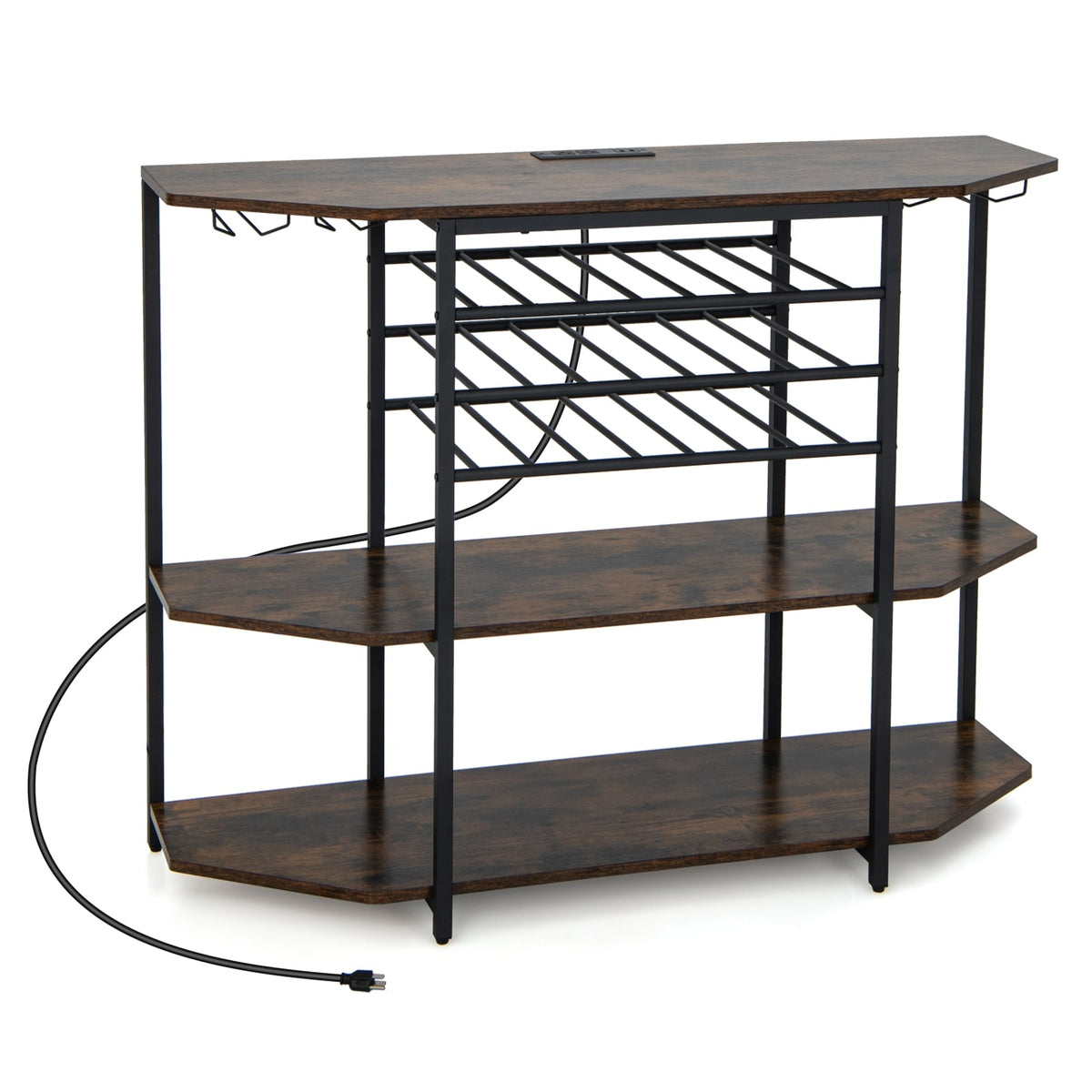 3-Tier Wine Bar Cabinet with Storage Shelves-Brown-Wine Racks-DECOROLALA