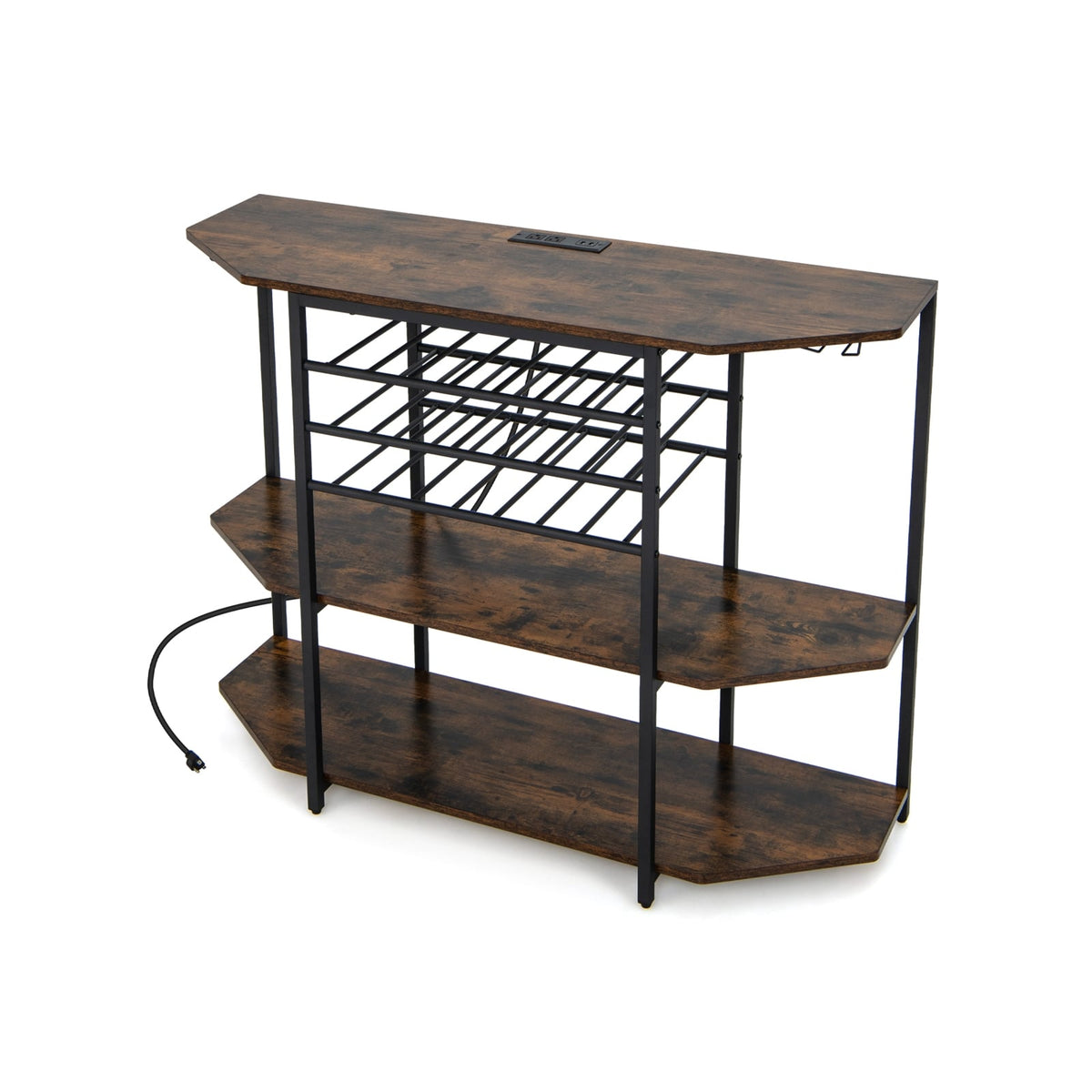 3-Tier Wine Bar Cabinet with Storage Shelves-Brown-Wine Racks-DECOROLALA