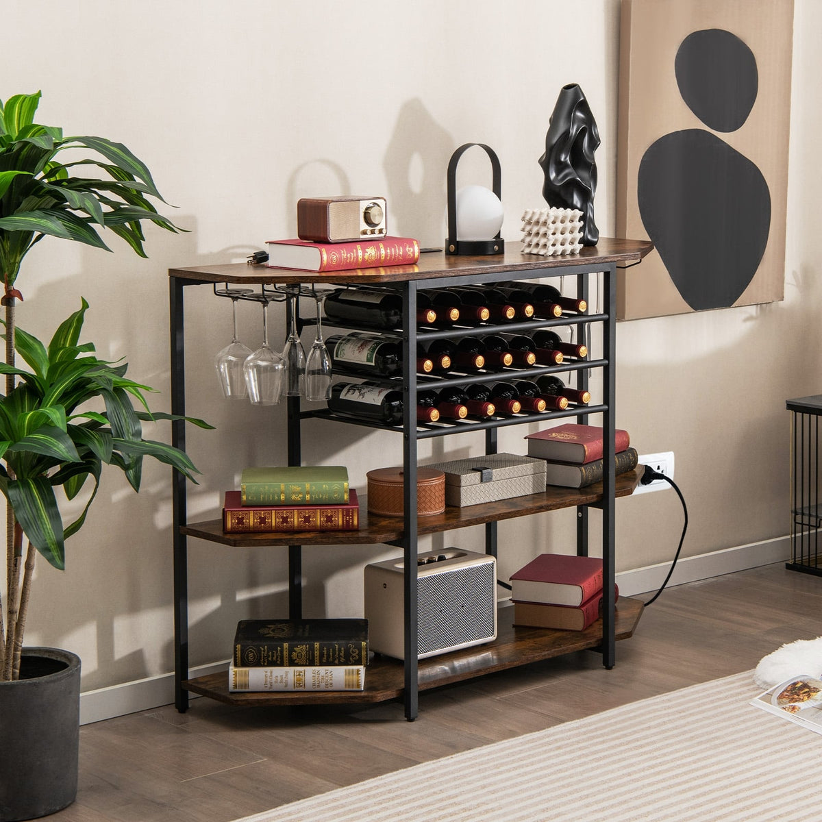 3-Tier Wine Bar Cabinet with Storage Shelves-Brown-Wine Racks-DECOROLALA