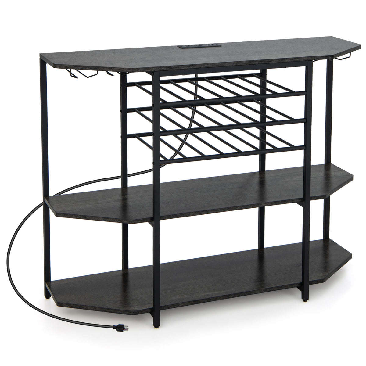 3-Tier Wine Bar Cabinet with Storage Shelves-Gray-Wine Racks-DECOROLALA