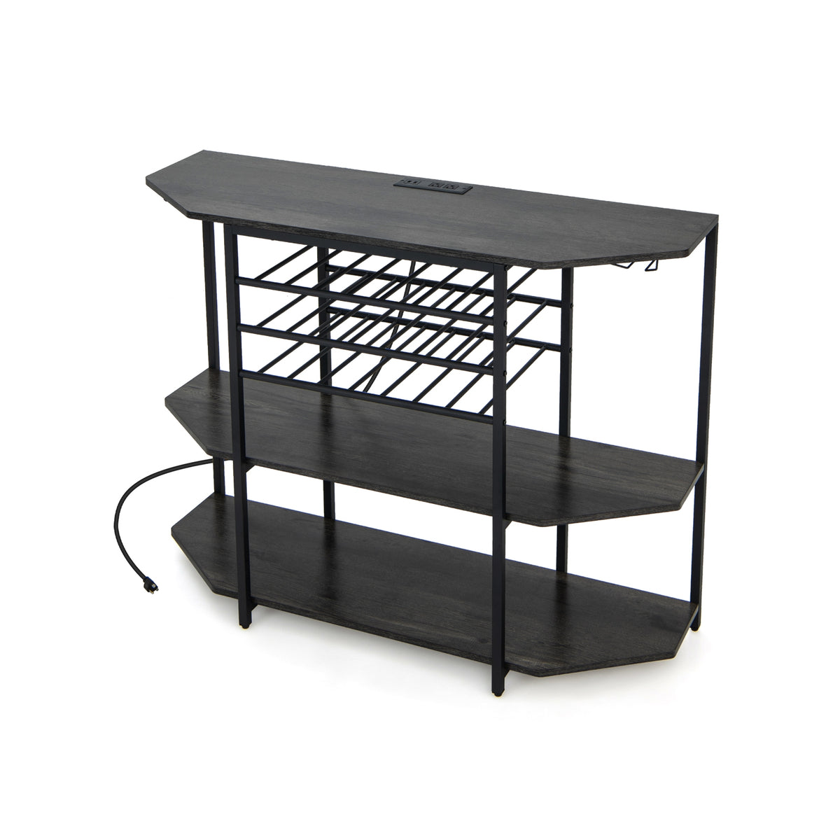 3-Tier Wine Bar Cabinet with Storage Shelves-Gray-Wine Racks-DECOROLALA