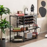 3-Tier Wine Bar Cabinet with Storage Shelves-Gray-Wine Racks-DECOROLALA