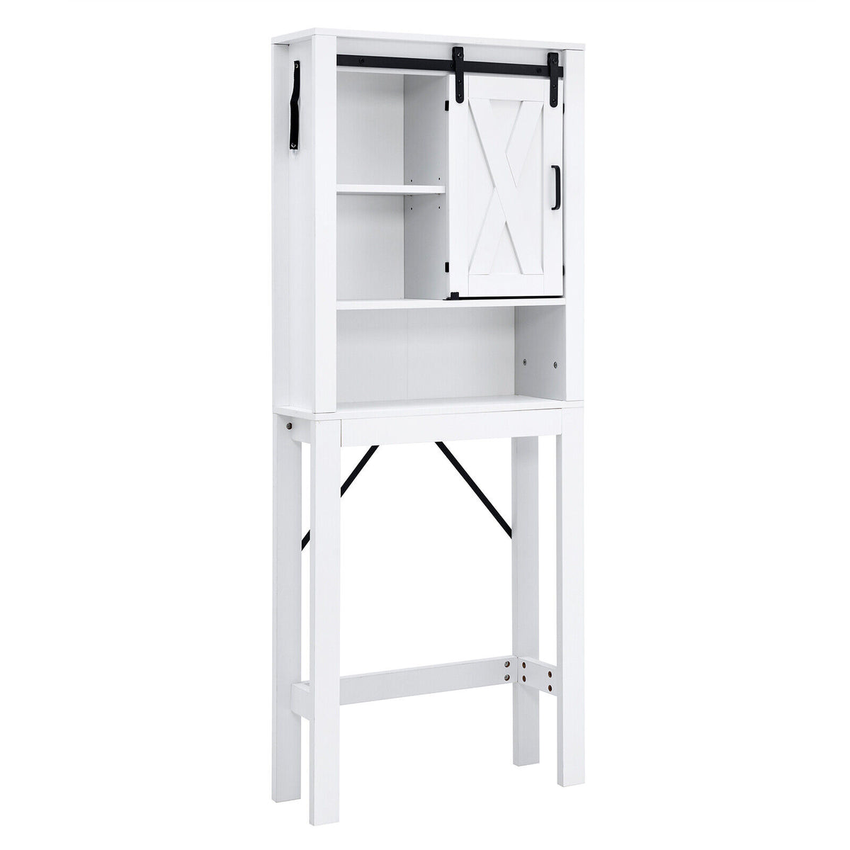 3-Tier Wodden Bathroom Cabinet with Sliding Barn Door and 3-position Adjustable Shelves-White-Over the Toilet Storage-DECOROLALA