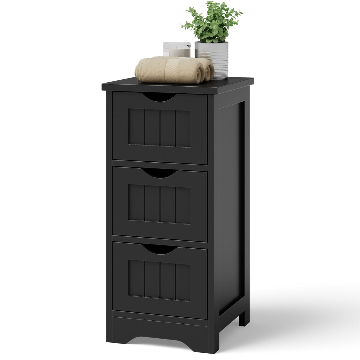 3-Tier Wooden Bathroom Floor Cabinet - 3-Drawer Storage White-Floor Cabinets-DECOROLALA