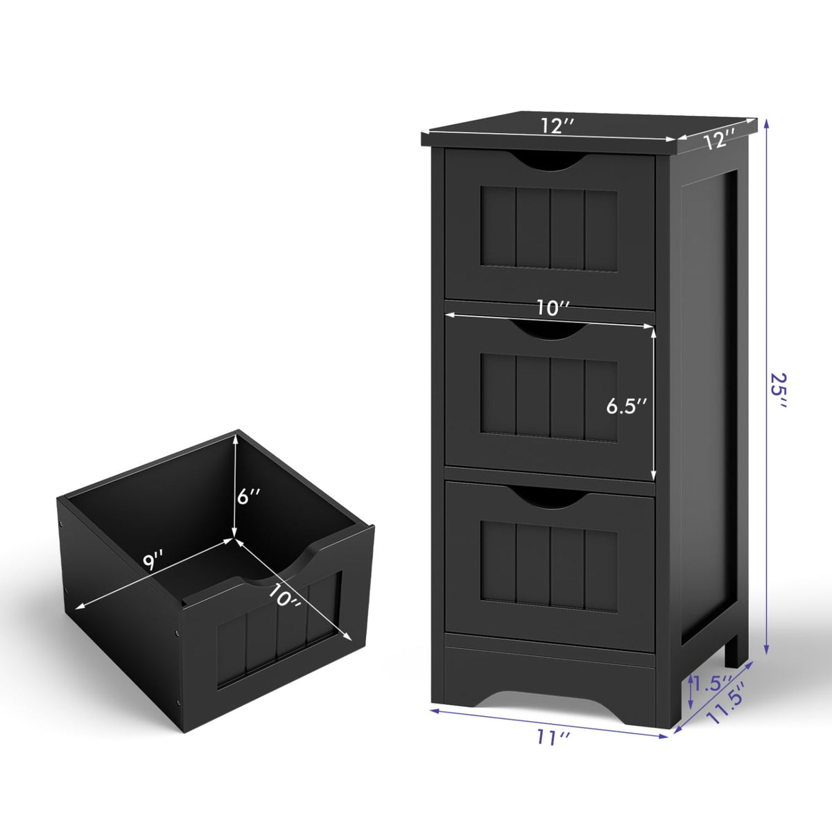 3-Tier Wooden Bathroom Floor Cabinet - 3-Drawer Storage White-Floor Cabinets-DECOROLALA